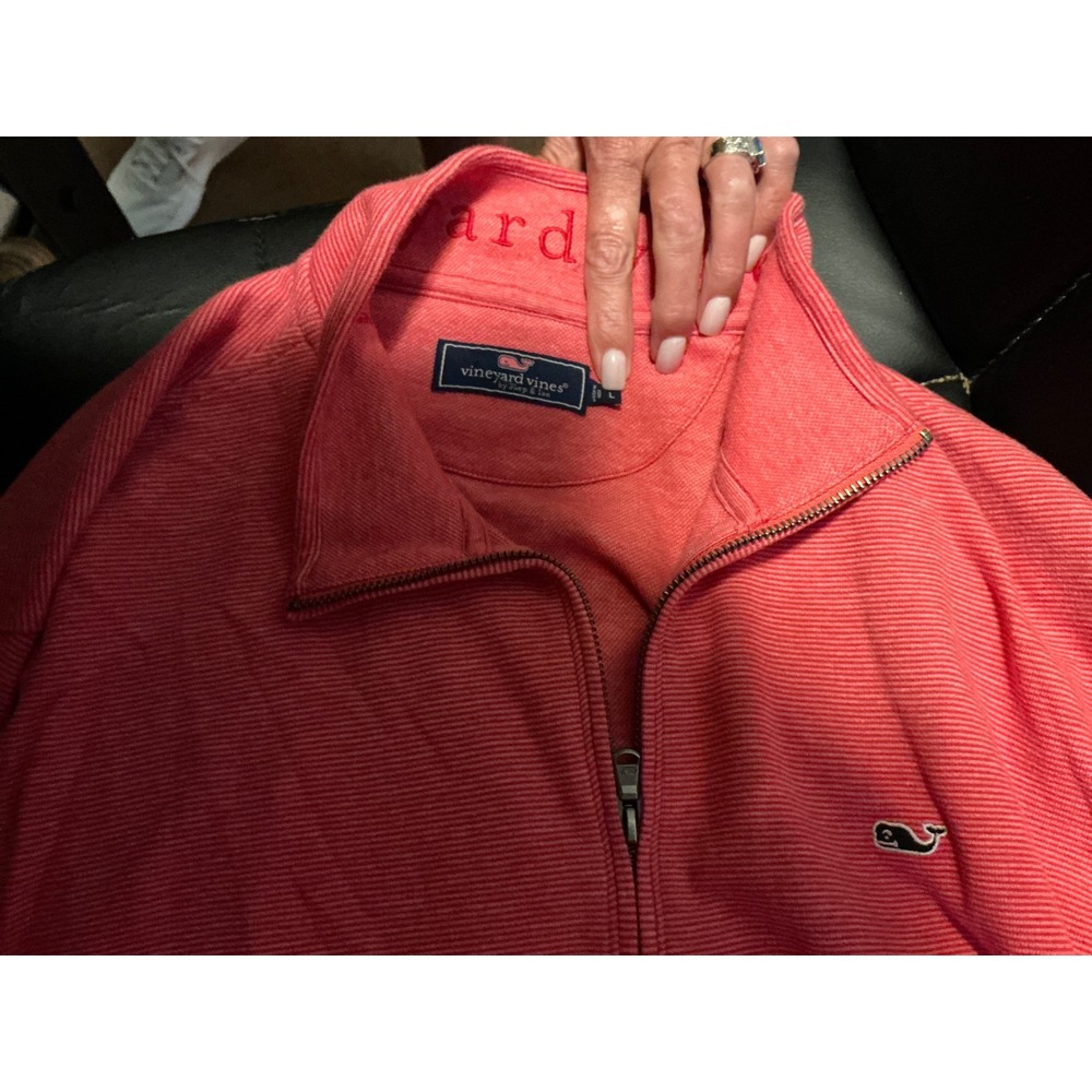 Vineyard Vines Mens Large Coral Pink Striped Quarter Zip Pullover 1K003600